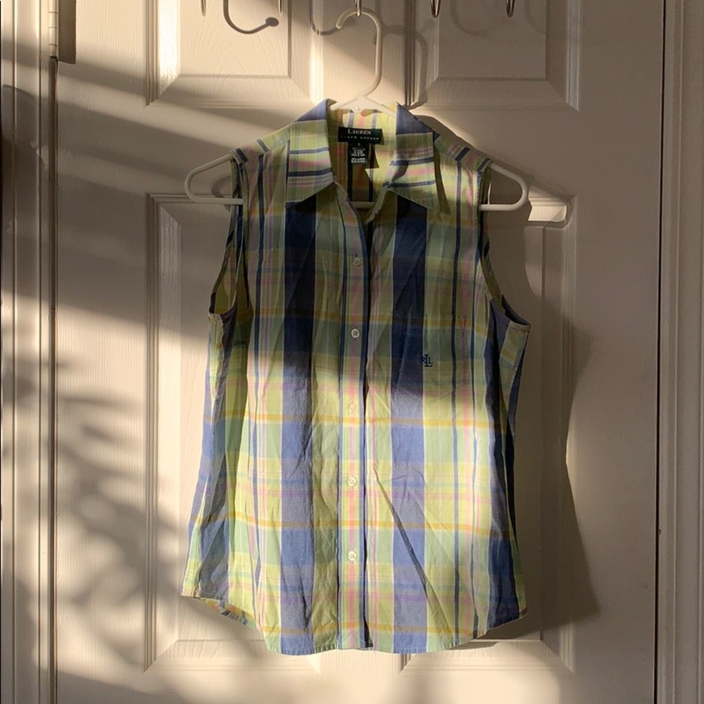 Ralph Lauren Plaid Button Up Sleeveless Blouse